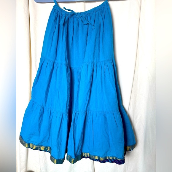 Bohemian Style Flowing 100% Cotton Dress Made in India Bright Blue Womens Sz 28" - Picture 5 of 6